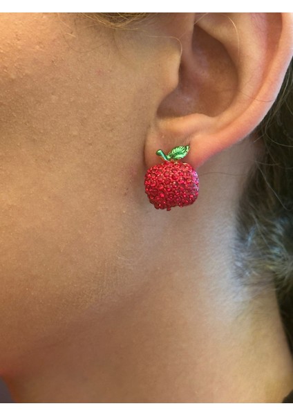 Kırmızı Boncuk Işleme Elma Kadın Küpe 1 cm fiyatları