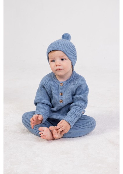 3002 Bebek Natural 3'lü Triko Kazaklı Takım