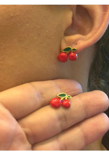 Kırmızı Yapraklı Kiraz Kadın Küpe modelleri