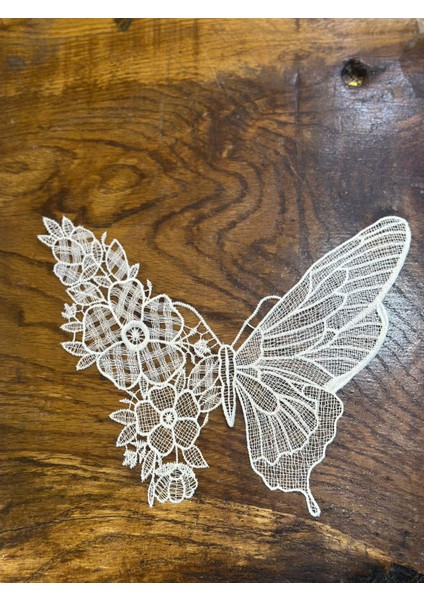 Beyaz Güpür Kelebek Dikiş Giyim Aplike 25X21 cm modelleri