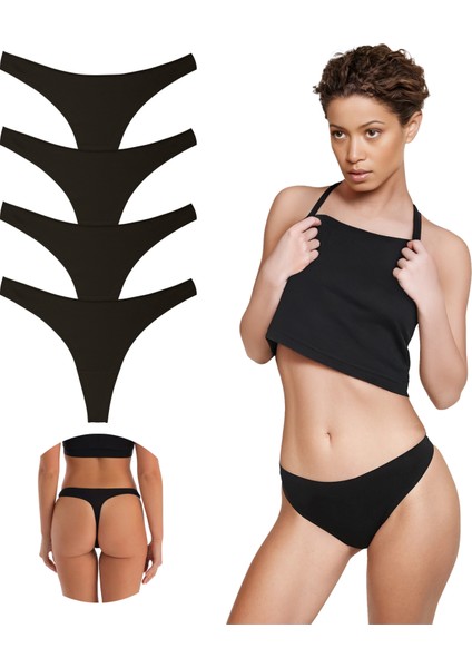 Yohannesclub, Kadın, Pamuklu Basic Tanga Külot, 4'lü Paket, Siyah