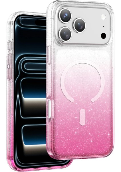 iPhone 17 Pro Uyumlu Magsafe Özellikli Renk Geçişli Simli Işıltılı Şeffaf Lillian Kapak