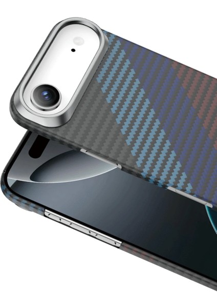 Apple iPhone 17 Air Uyumlu Kılıf Yatay Renk Desenli Kevlar Karbon Woven Magsafe - Siyah fiyatları