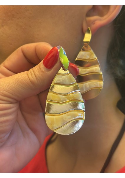 Sedef Kaplama Aynalı Damla Kadın Küpe 10 cm fiyatları