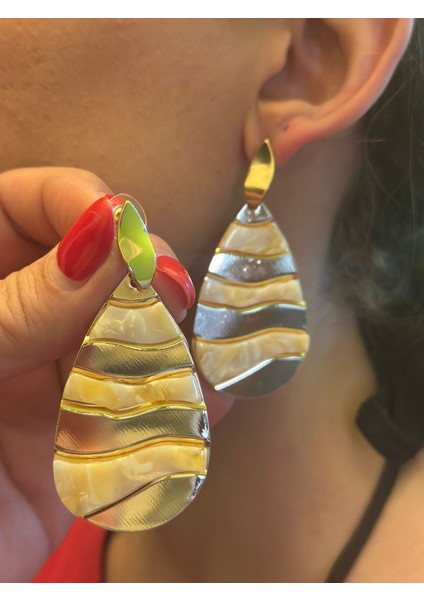 Sedef Kaplama Aynalı Damla Kadın Küpe 10 cm modelleri