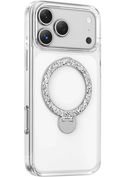 Apple iPhone 17 Pro Max Kılıf Crystal Taşlı 360 Dönen Magsafe Yüzük Standlı Kapak fiyatları