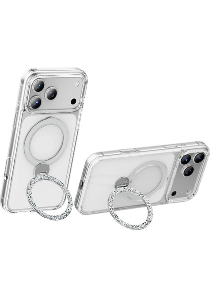 Apple iPhone 17 Pro Max Kılıf Crystal Taşlı 360 Dönen Magsafe Yüzük Standlı Kapak fırsatları