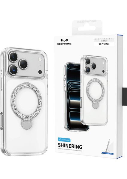 Apple iPhone 17 Pro Max Kılıf Crystal Taşlı 360 Dönen Magsafe Yüzük Standlı Kapak indirimleri