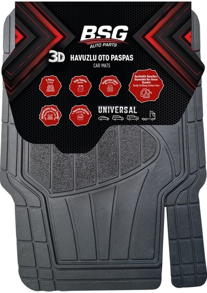 3D Havuzlu 5 Parça Oto Paspas Seti - Siyah