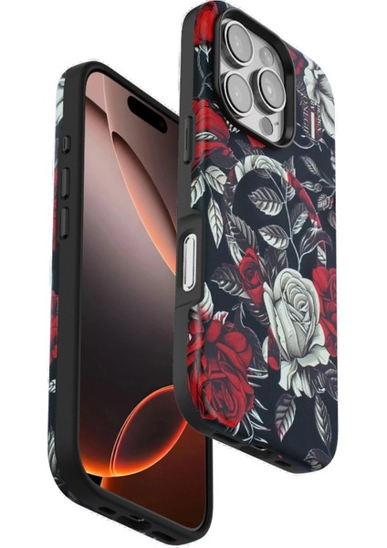 iPhone 16 Pro Max Flower Series Magsafe Kapak - SIYAH-(5796) - M069R887-K23069