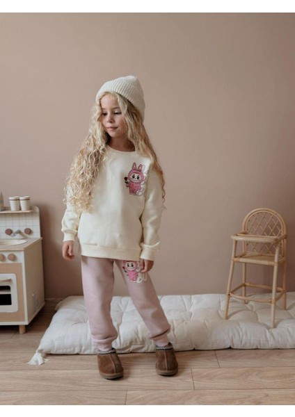 Labubu Kız Çocuk 3 Iplik Şardonlu Alt Üst Takım Süper Kalite Kumaş Sırt Baskı Detaylı