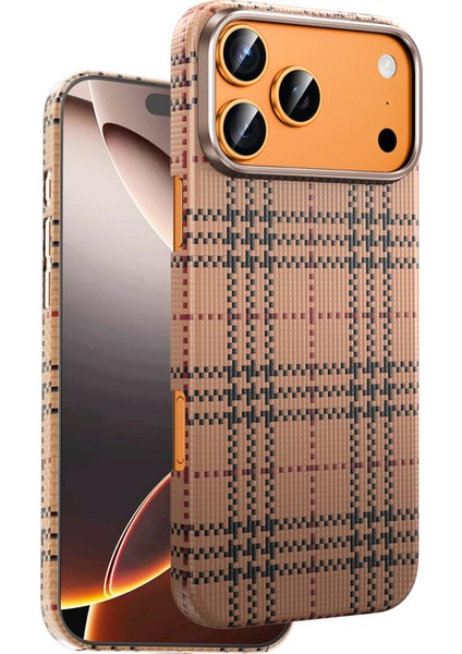 iPhone 17 Pro Kılıf Ultra Slim Kumaş Desenli Karbon Scots Kevlar Magsafe Kapak