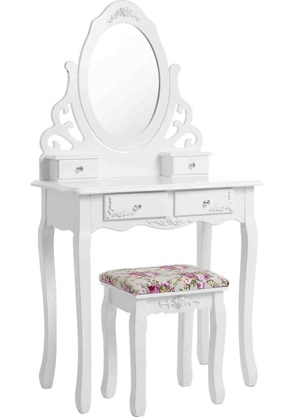 Aynalı Tabureli 4 Çekmeceli Makyaj Masası - Ekas