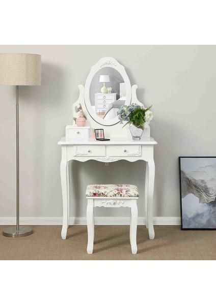 Aynalı Tabureli 4 Çekmeceli Makyaj Masası - Ekas fiyatları