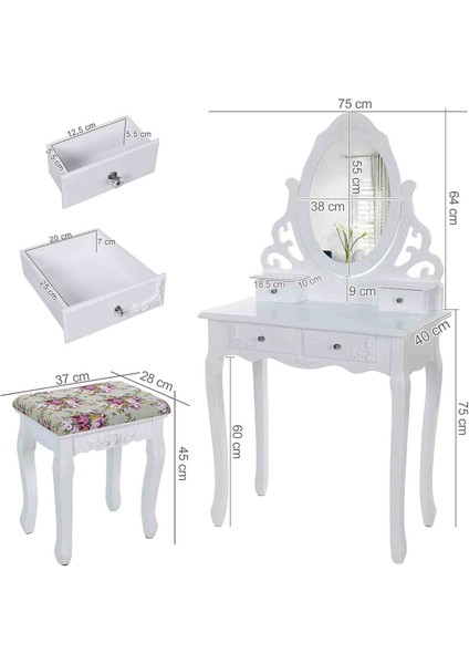 Aynalı Tabureli 4 Çekmeceli Makyaj Masası - Ekas modelleri