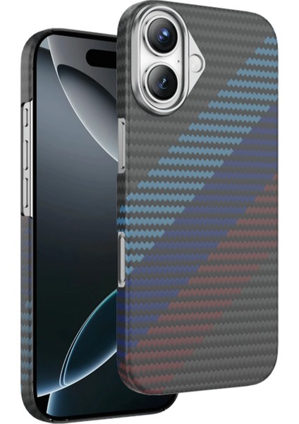 Apple iPhone 17 Uyumlu Kılıf Yatay Renk Desenli Kevlar Karbon Woven Magsafe - Siyah