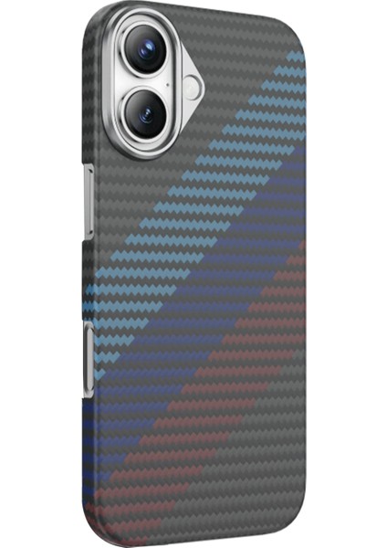 Apple iPhone 17 Uyumlu Kılıf Yatay Renk Desenli Kevlar Karbon Woven Magsafe - Siyah modelleri