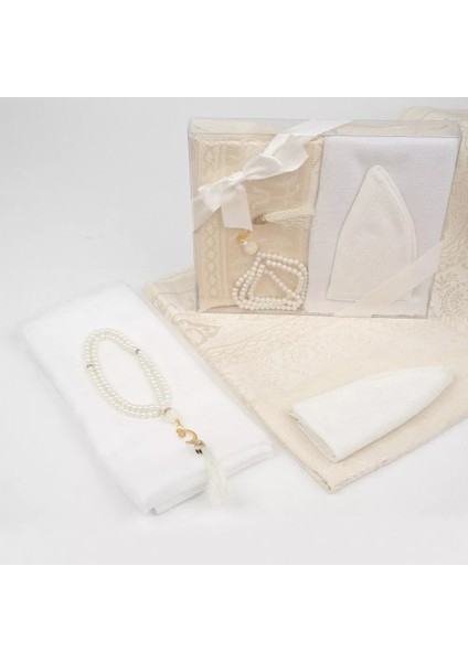 Seccade + Eşarp + Takke + Tesbih Hediye Seti (Asetat Kutulu, Beyaz) fiyatları