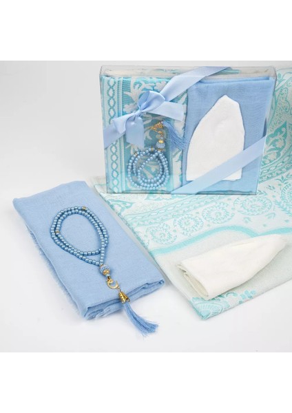 Seccade + Eşarp + Takke + Tesbih Hediye Seti (Asetat Kutulu, Mavi) fiyatları