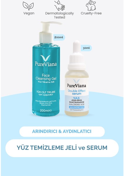Arındırıcı & Aydınlatıcı Cilt Bakım Seti – 2’li – Yüz Temizleme Jeli ve Serum