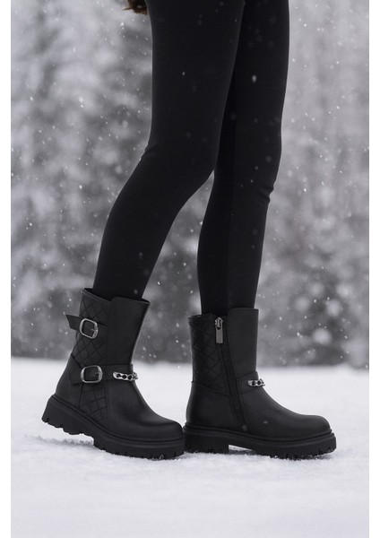 Ortopedik Bağcıklı Fermuarlı Kız Çocuk Bot Ayakkabı Siyah Kız Çocuk Bot