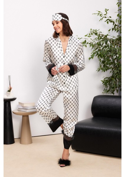 Saten Biyeli Kadın Pijama Takımı - 1300 Siyah fiyatları