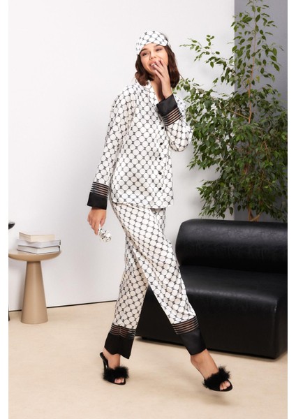 Saten Biyeli Kadın Pijama Takımı - 1300 Siyah modelleri