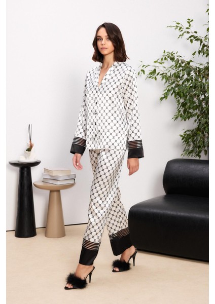 Saten Biyeli Kadın Pijama Takımı - 1300 Siyah indirimleri