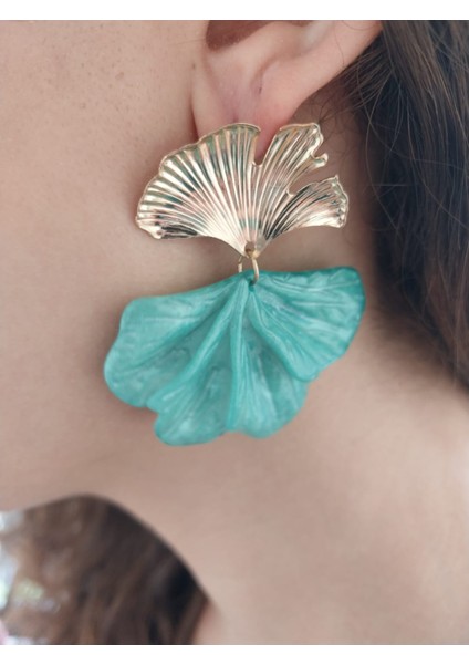 Tasarım Yeşil Yapraklı Kadın Küpe 5 cm