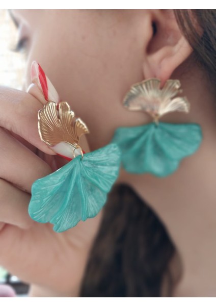 Tasarım Yeşil Yapraklı Kadın Küpe 5 cm fiyatları