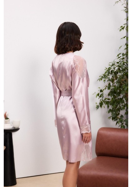 Saten Dantelli Kadın Gecelik ve Sabahlık Takımı - 4500 Rose indirimleri