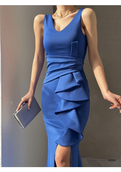 Volan Detaylı Kuyruklu Abiye 582054 Saks fiyatları