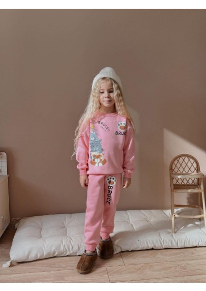 Kedi Temalı Kız Çocuk 3 Iplik Şardonlu Alt Üst Takım Süper Kalite Kumaş fiyatları