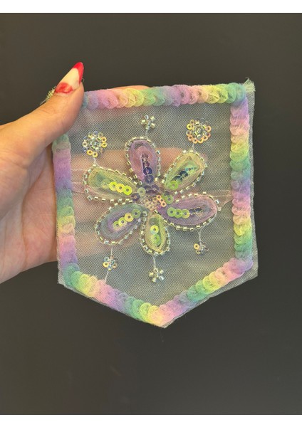 14X12 cm Boncuk Pul Işleme Çiçek Cep Arma Dikiş Aplike