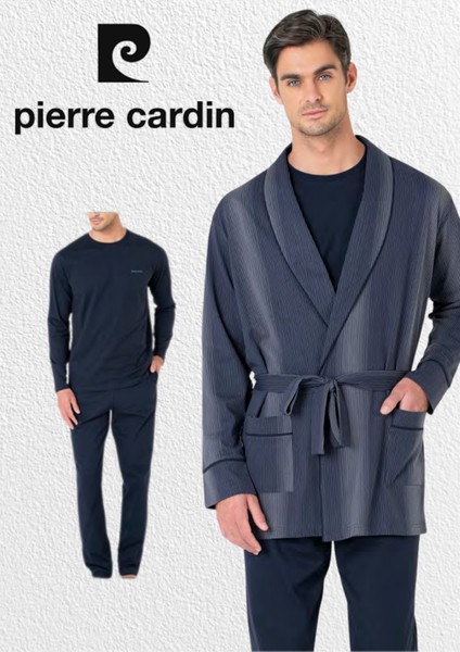 Erkek Giyim Kutulu 3 Parça %100 Pamuklu Robdöşambır & Uzun Kollu Pijama Takımı Set