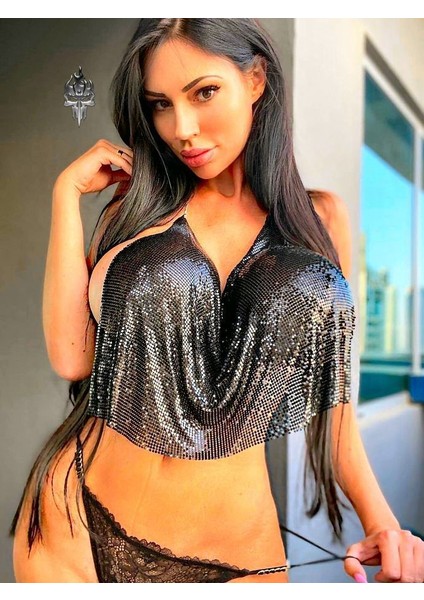 Parlak Siyah Crop & Bluz Kolsuz Kayık Yaka Zırh Büstiyer fırsatları
