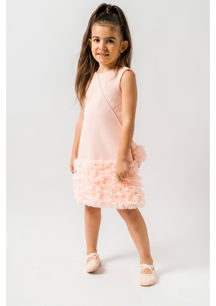 Kız Bebek Kız Çocuk Doğum Günü Parti Düğün Elbise Kısa Kol Çantalı Fırfırlı Tüllü Tütülü Tütü Astarlı