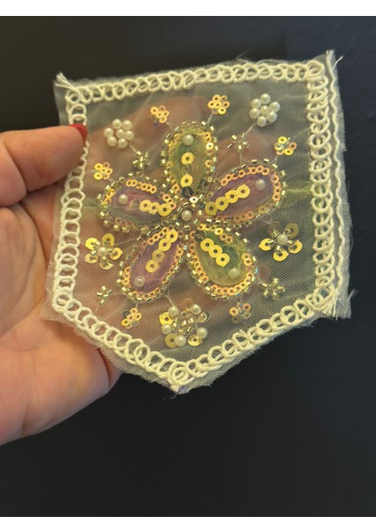 Boncuk Pul Işleme Cep Arma Dikiş Aplike 14X12 cm