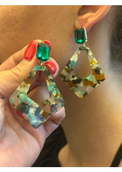 Kemik Desenli Renkli Kadın Küpe 5 cm