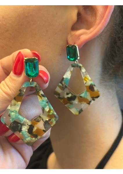 Kemik Desenli Renkli Kadın Küpe 5 cm modelleri