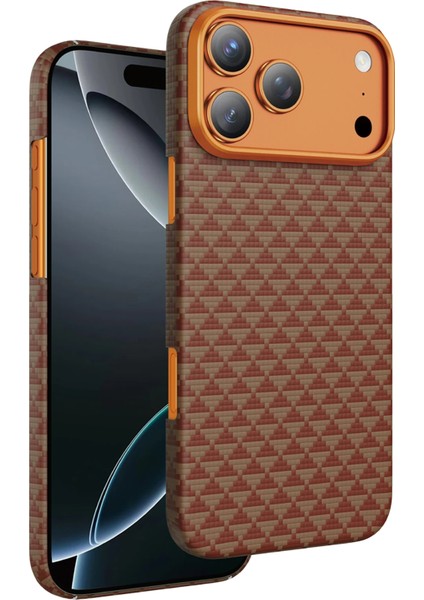 iPhone 17 Pro Max Kılıf Magsafe Şarjlı Süper Ince Aramid Karbon Fiber Paris Desen Kevlar Kapak