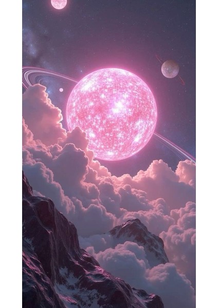 Pembe Parlak Dolunay 1 Ev Duvar Salon Güzellik Salonu Ofis Dükkan Dekarasyon Kanvas Tablo fiyatları