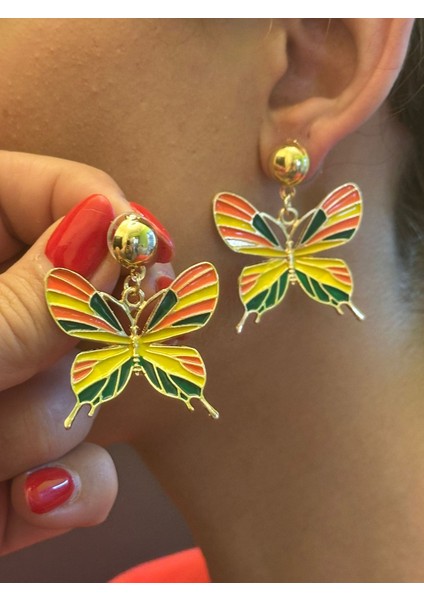 Renkli Tasarım Kelebek Kadın Küpe 4 cm fiyatları