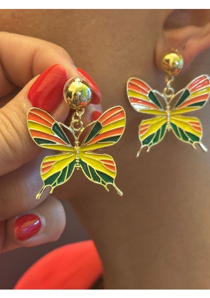 Renkli Tasarım Kelebek Kadın Küpe 4 cm modelleri