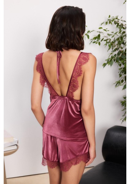 Kadife Saten 3'lü Kadın Pijama Takımı - 2845