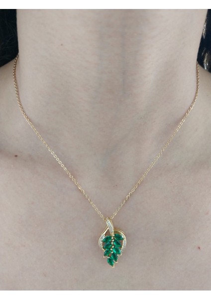 Çelik Yeşil Taşı Yaprak Kadın Kolye 20 cm fiyatları