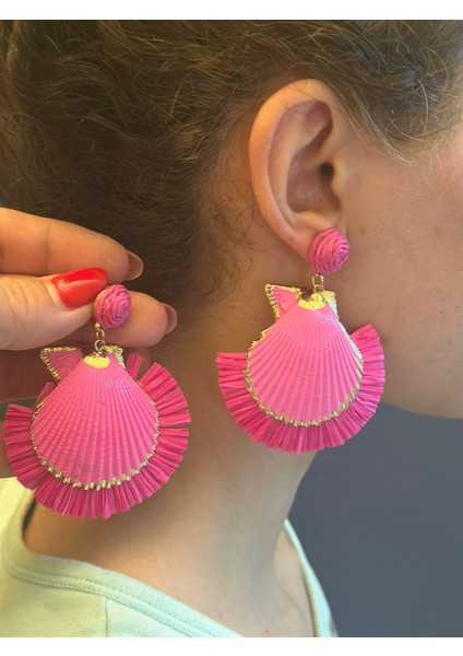 El Yapımı Midye Kadın Küpe 8 cm modelleri