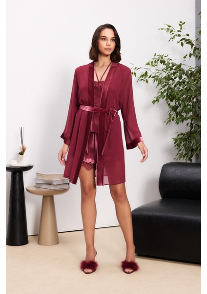 Kadife Saten 3'lü Kadın Pijama Takımı - 2845