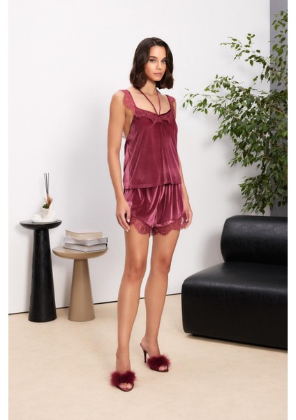 Kadife Saten 3'lü Kadın Pijama Takımı - 2845 modelleri