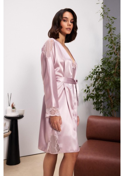 Saten Dantelli Kadın Gecelik ve Sabahlık Takımı - 4500 Rose modelleri